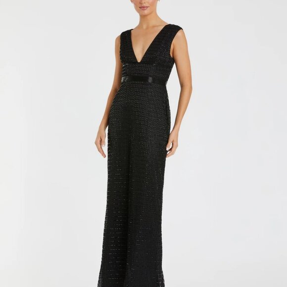 Mac Duggal Beaded Double V Neck Gown